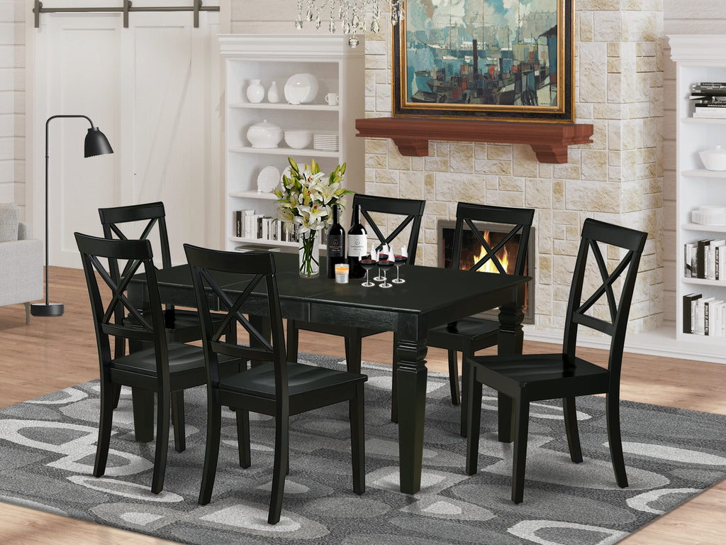WEBO7-R4P-P Modern 7-Piece Dining Set Featuring Expandable Table with Leaf & 6 Comfortable Chairs
