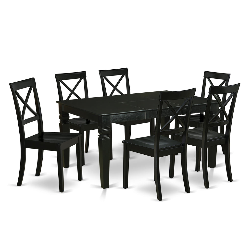 WEBO7-R4P-P Modern 7-Piece Dining Set Featuring Expandable Table with Leaf & 6 Comfortable Chairs