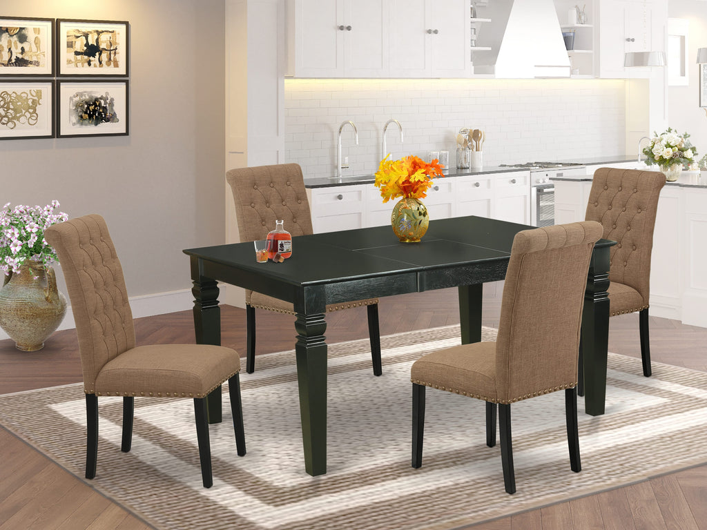 WEBR5-UOG-G4 5-Piece Contemporary Dining Set with Rectangular Extendable Table & 4 Fabric Parson Chairs in Brown
