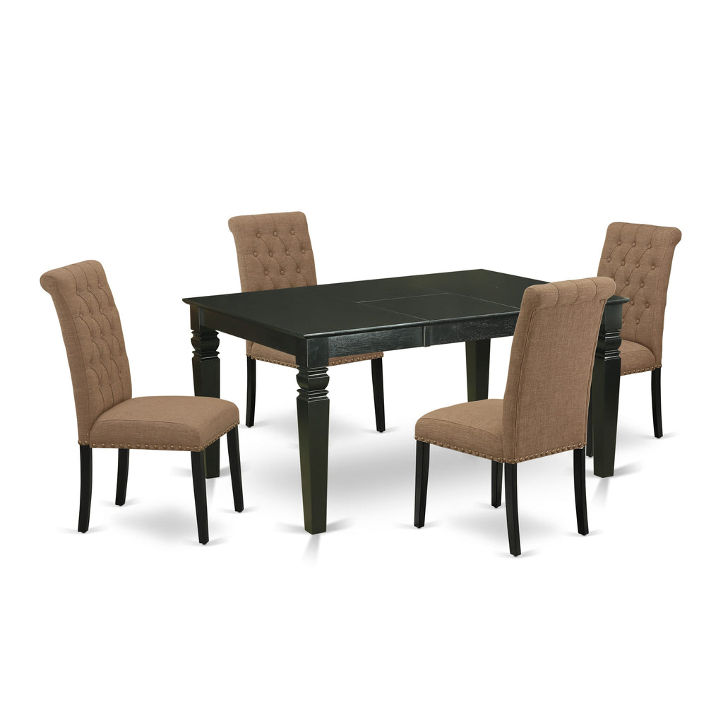 WEBR5-UOG-G4 5-Piece Contemporary Dining Set with Rectangular Extendable Table & 4 Fabric Parson Chairs in Brown
