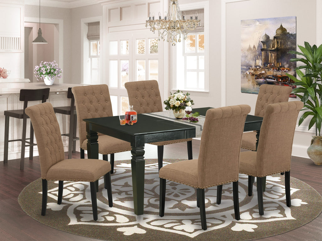 WEBR7-TP5-MA 7 Piece Dining Ensemble with Expanding Leaf Table and Light Sable Seats, 42x60 Inch