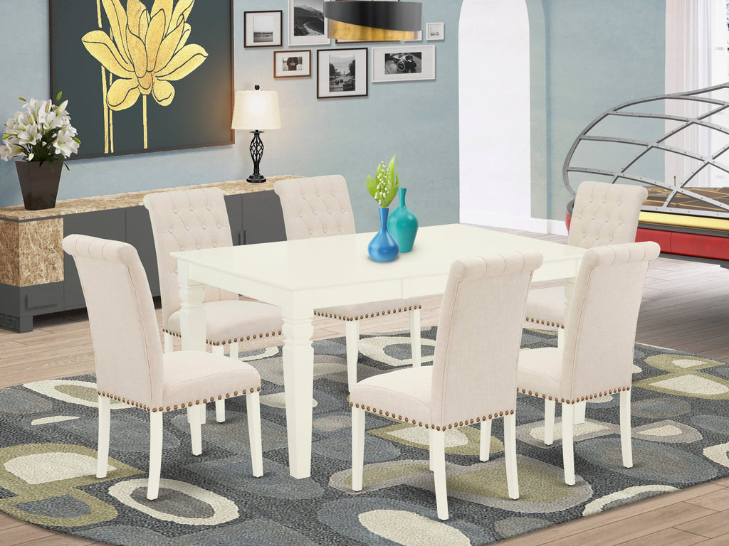 WEBR7-QRQ-16 Exquisite 7-Piece Rectangle Table Ensemble with Extendable Leaf & Cushioned Beige Chairs