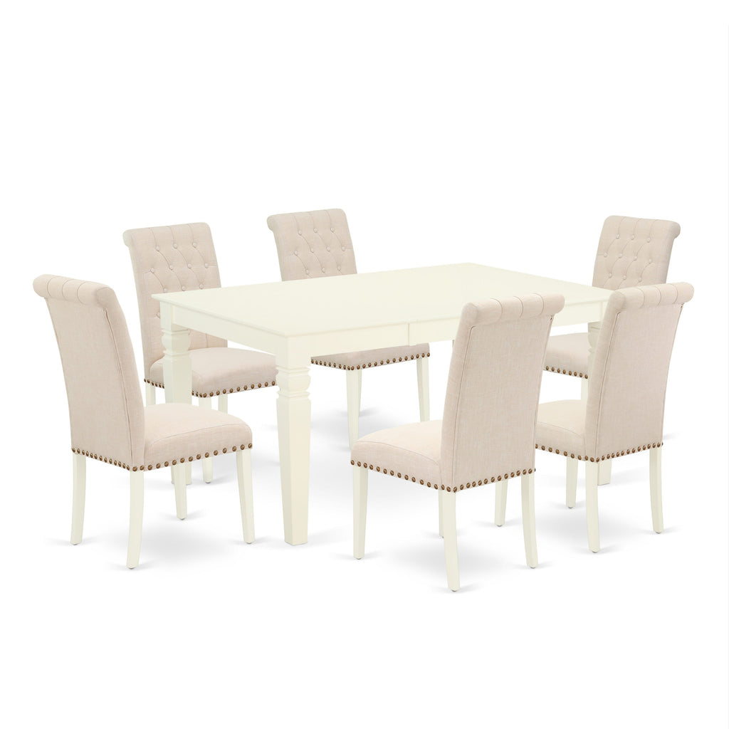 WEBR7-QRQ-16 Exquisite 7-Piece Rectangle Table Ensemble with Extendable Leaf & Cushioned Beige Chairs