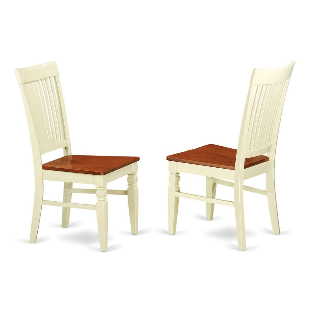 WEC-B7B-S Set of 2 Classic Dining Chairs with Slat Backs and Wood Seats in Elegant Buttermilk and Cherry