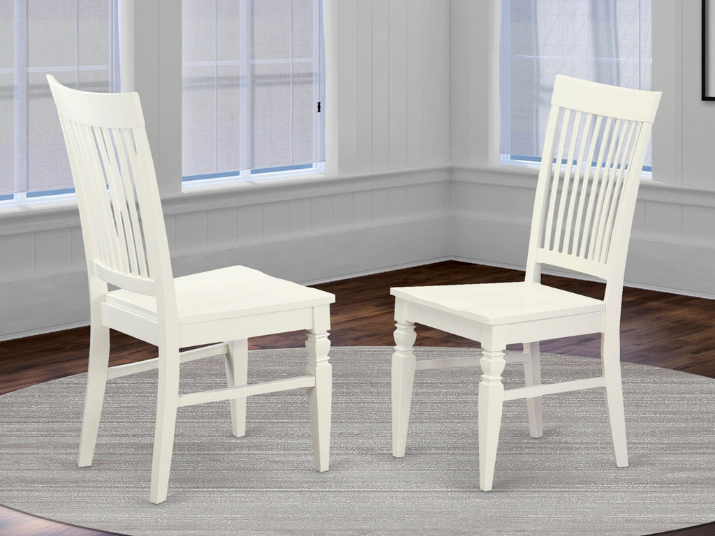 WEC-WNC-4 Slat Back Dining Chairs in Elegant Linen White Wood, Pair