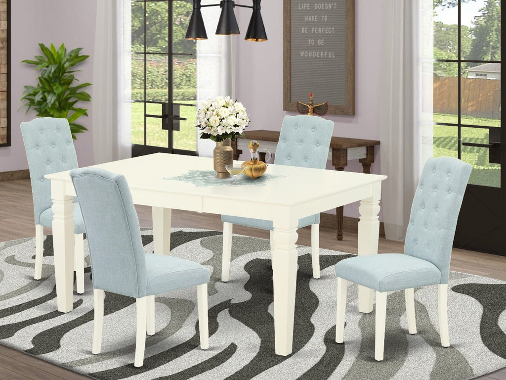 WECE5-PSM-RJ 5-Piece Rectangle Dining Set with Fabric Seats and Butterfly Leaf Table