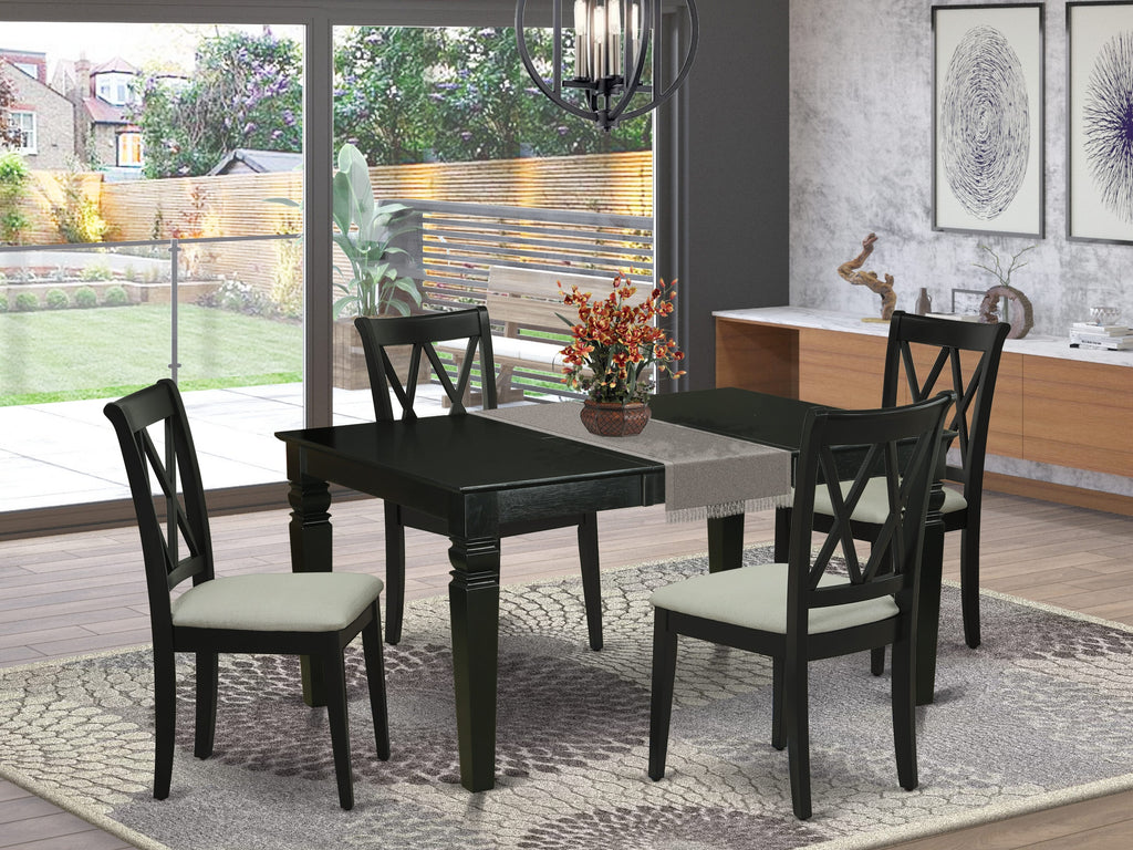 WECL5-2ML-3 5-Piece Table Set with Rectangle Extendable Table & Upholstered Chairs in Chic Black