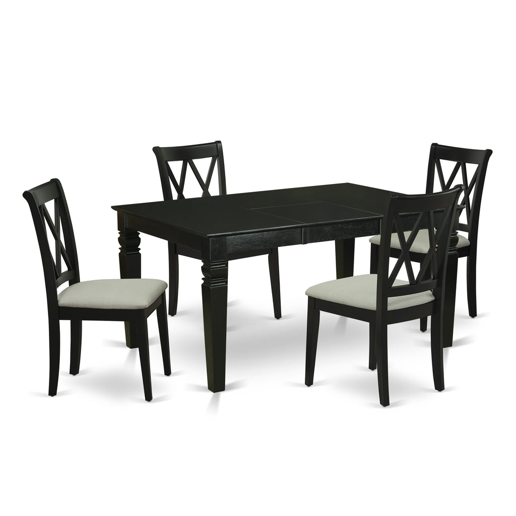 WECL5-2ML-3 5-Piece Table Set with Rectangle Extendable Table & Upholstered Chairs in Chic Black