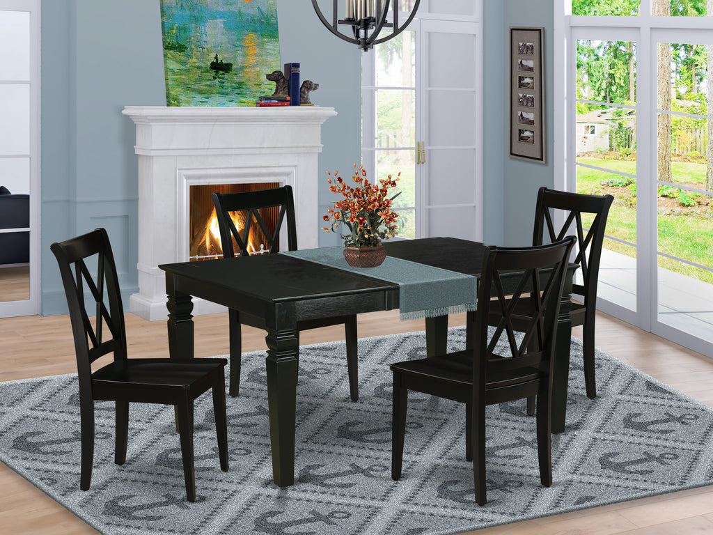 WECL5-4AG-A 5-Piece Dining Set Rectangular Table with Butterfly Leaf & 4 Chairs, 42x60 Gray