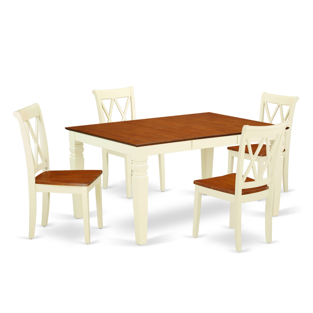 WECL5-EVE-9 5-Piece Dining Ensemble with Expansive Wooden Table & Comfy Chairs in Dual Finish