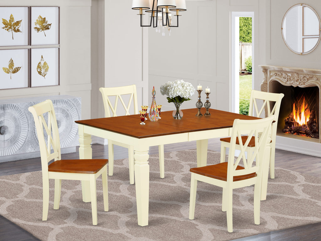 WECL5-EVE-9 5-Piece Dining Ensemble with Expansive Wooden Table & Comfy Chairs in Dual Finish