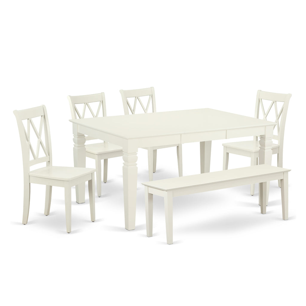 WECL6L-O5K-F 6pc Dining Set with Expanding Table & Bench, Linen White Finish