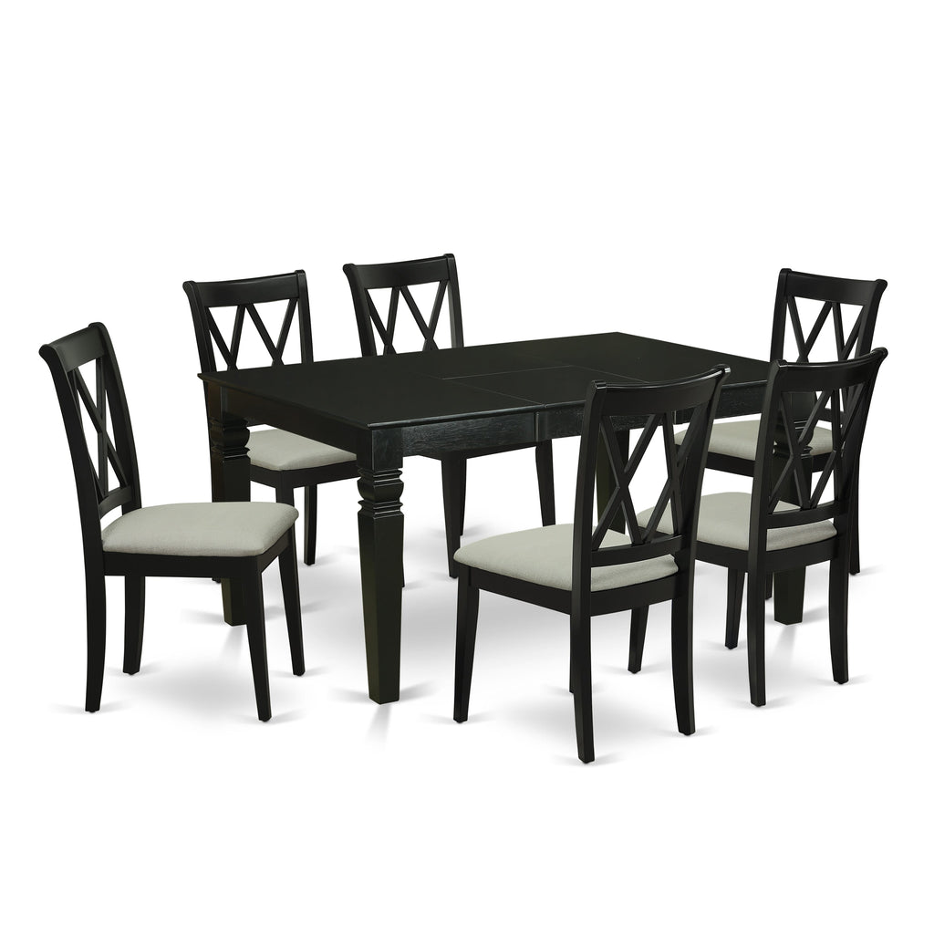 WECL7-FBT-Y 7-Piece Rectangle Dining Set with Butterfly Leaf and Linen Chairs, 42x60 in.