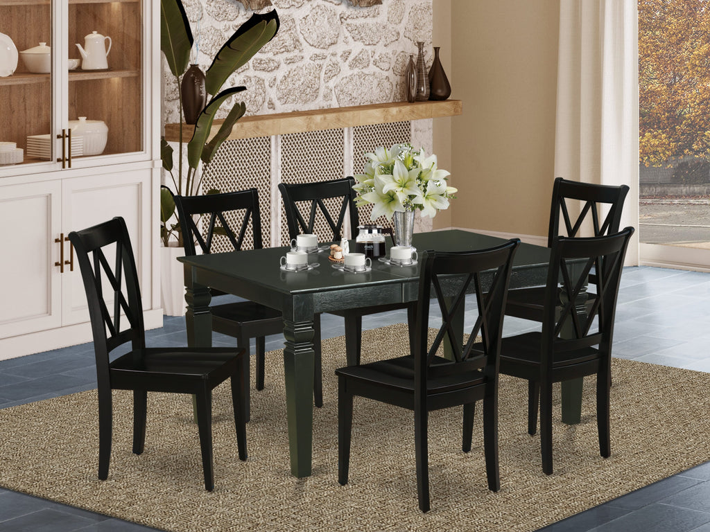 WECL7-JVI-N 7-Piece Dining Set with Rectangle Table and Butterfly Feature Plus Six Chairs, 42x60 Natural Finish