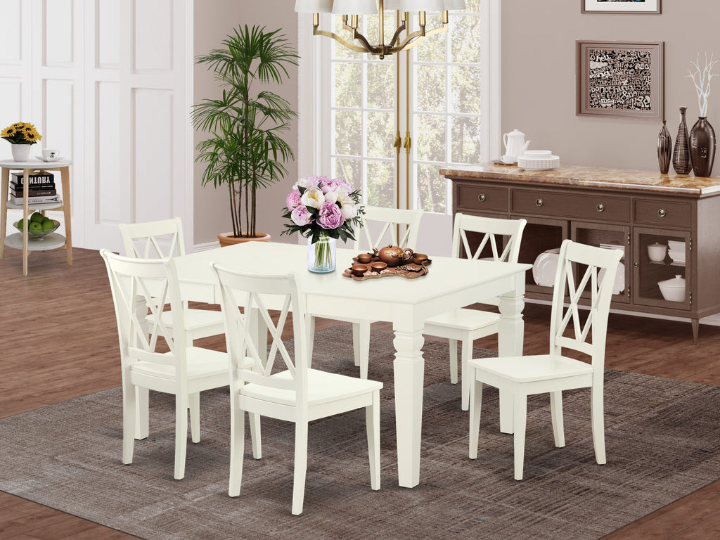WECL7-N3G-0 7-Piece Dining Ensemble Featuring Expandable Rectangle Table with Butterfly Leaf and Six Chairs in Crisp White Finish