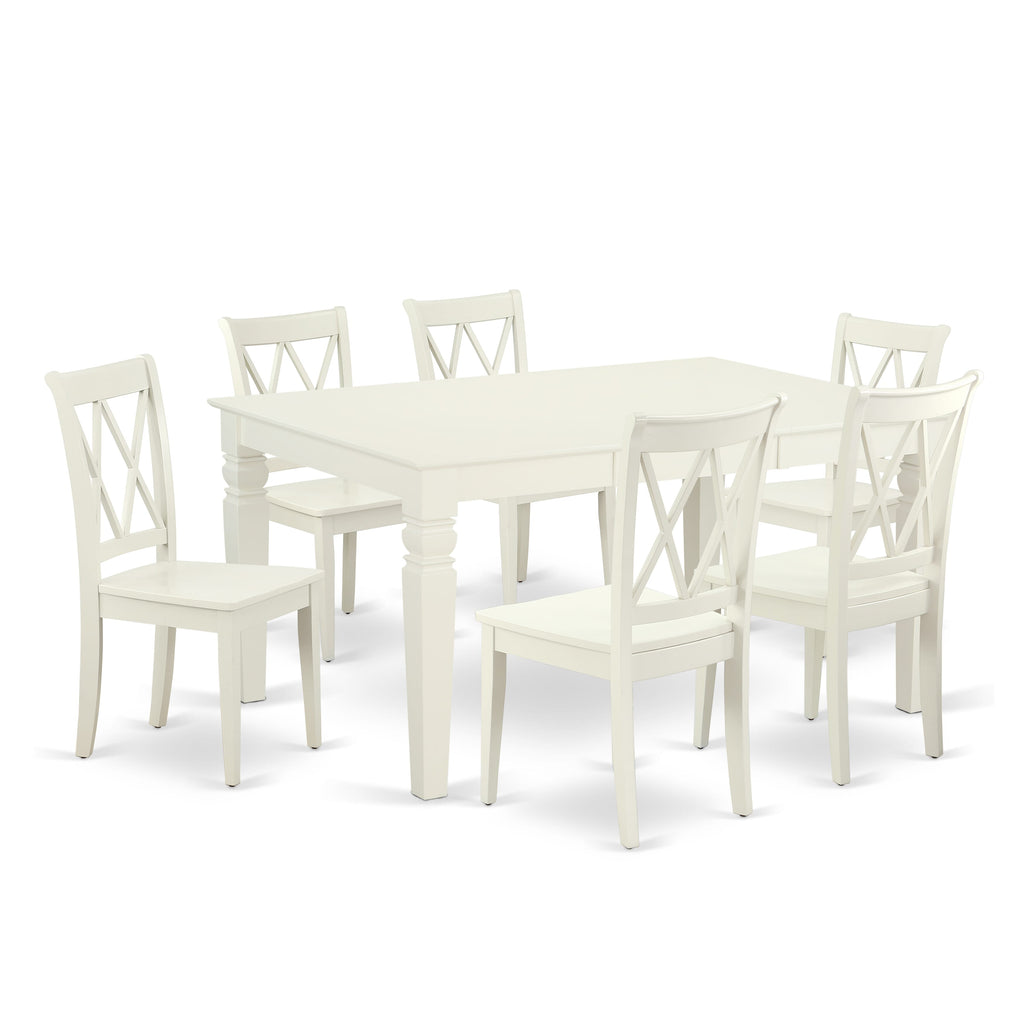 WECL7-N3G-0 7-Piece Dining Ensemble Featuring Expandable Rectangle Table with Butterfly Leaf and Six Chairs in Crisp White Finish