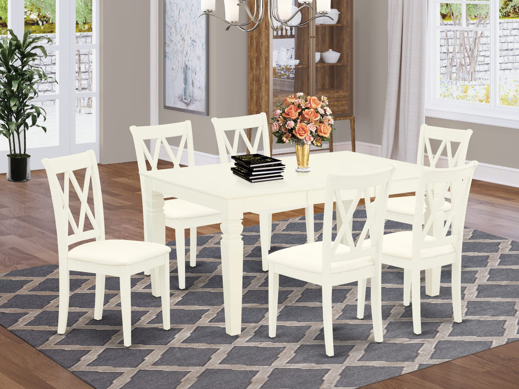 Dining Elegance WECL7-7AG-V 7-Piece Set with Expanding Table & Luxurious Linen Chairs in Pristine White