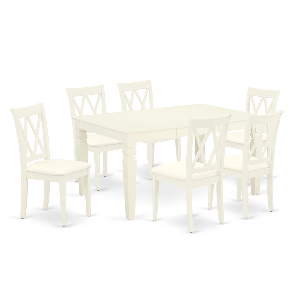 Dining Elegance WECL7-7AG-V 7-Piece Set with Expanding Table & Luxurious Linen Chairs in Pristine White