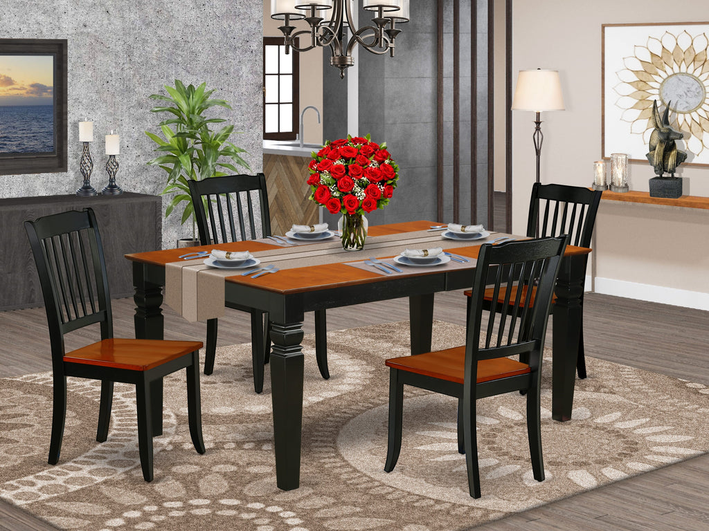 WEDA5-0MC-B 5-Piece Set Dining Rectangle Table with Butterfly Leaf & 4 Chairs, Black Cherry Finish, 42x60