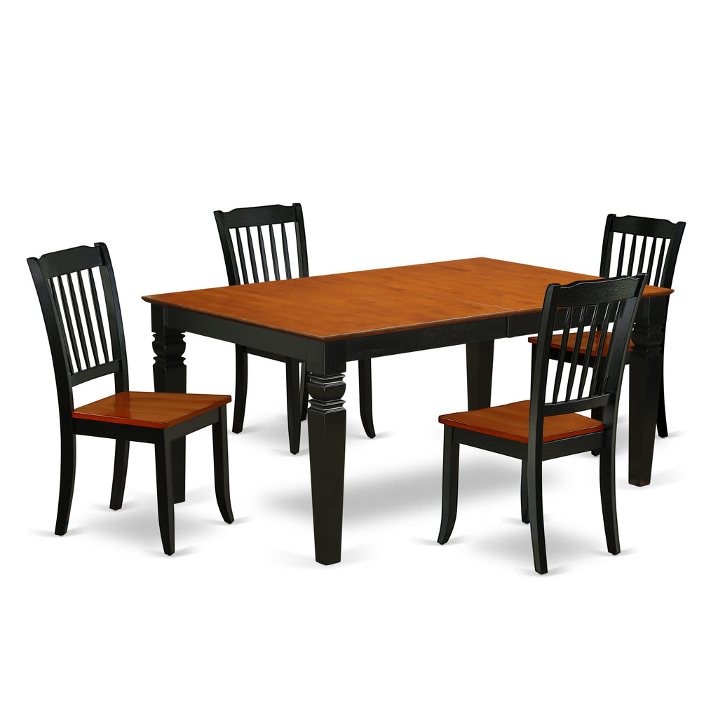 WEDA5-0MC-B 5-Piece Set Dining Rectangle Table with Butterfly Leaf & 4 Chairs, Black Cherry Finish, 42x60