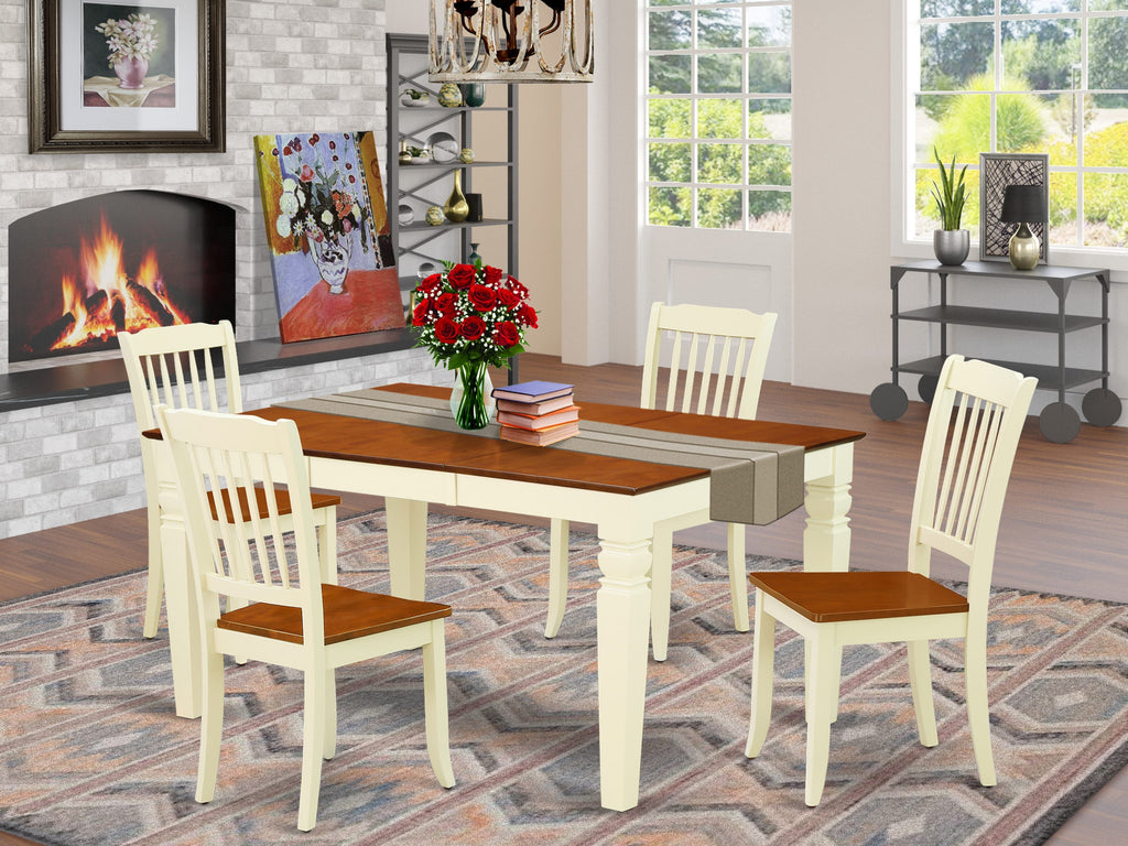 WEDA5-SKL-V Set 5-Piece Dining Room Furniture with Butterfly Leaf, Rectangular Table and Chairs