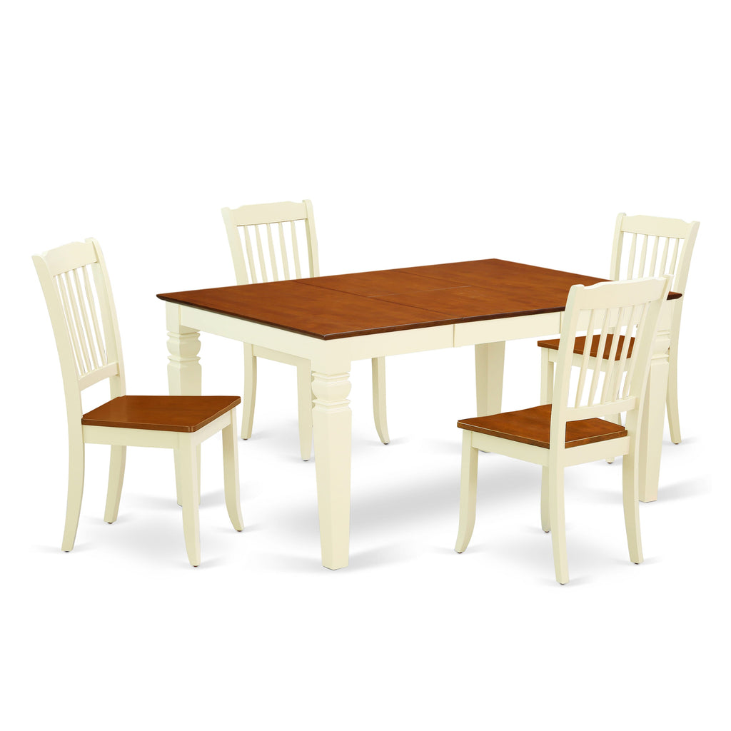 WEDA5-SKL-V Set 5-Piece Dining Room Furniture with Butterfly Leaf, Rectangular Table and Chairs