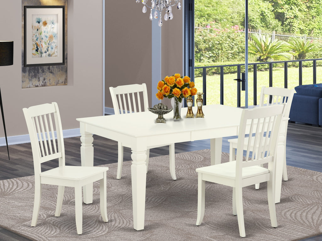 WEDA5-XS5-V 5-Piece Dining Ensemble with Expandable Table and Natural Wood Seating, 42x60” - Linen White Finish