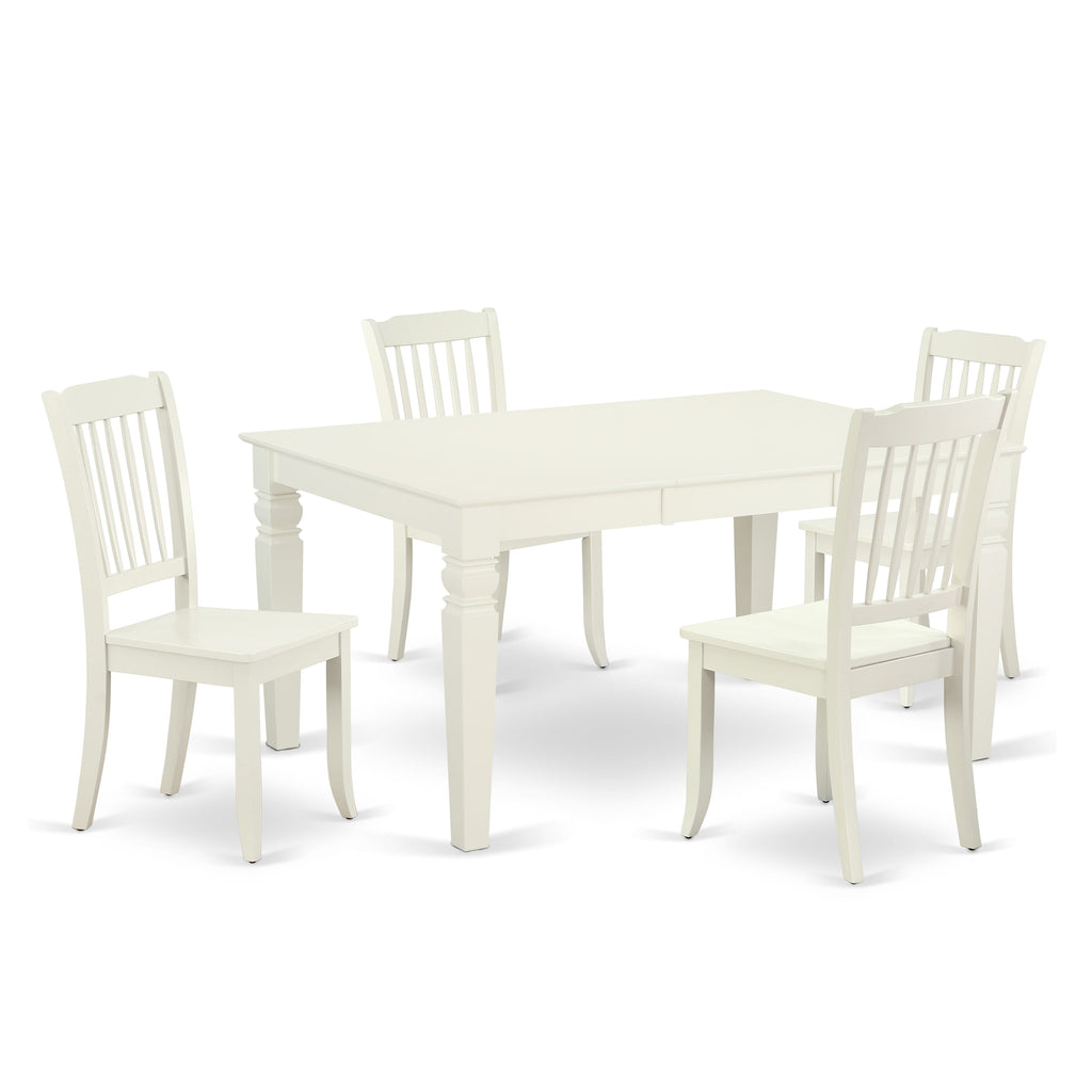 WEDA5-XS5-V 5-Piece Dining Ensemble with Expandable Table and Natural Wood Seating, 42x60” - Linen White Finish
