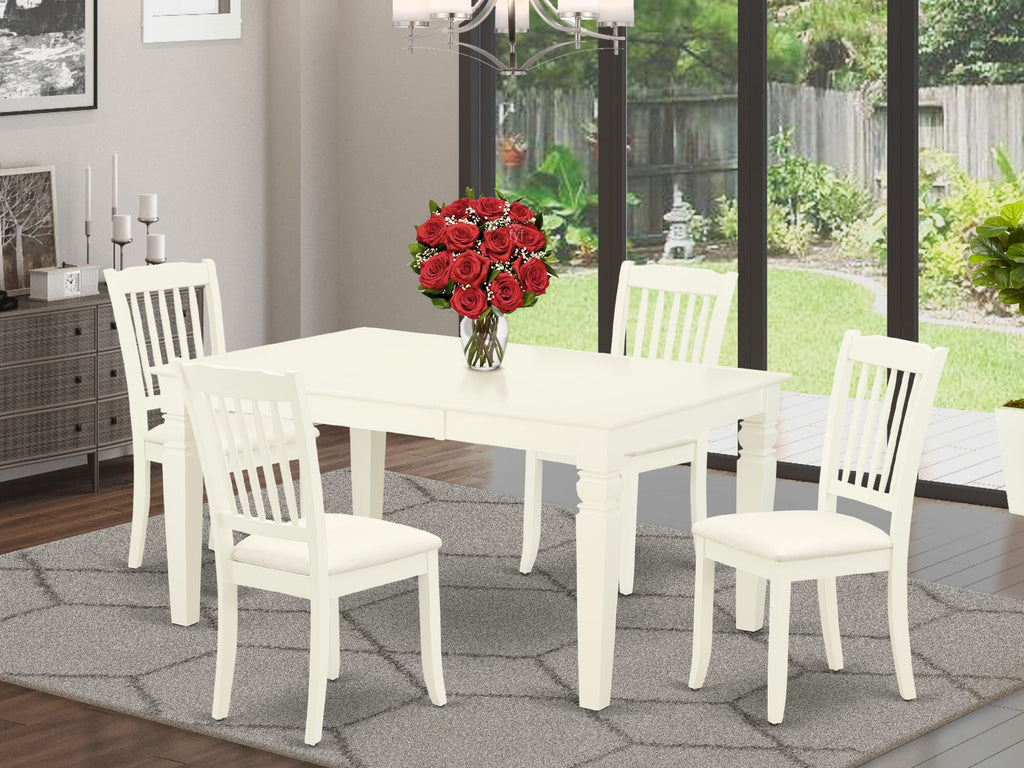 WEDA5-XQC-J Modern Dining Ensemble with Expanding Table & 4 Upholstered Chairs, 42x60 Linen Finish
