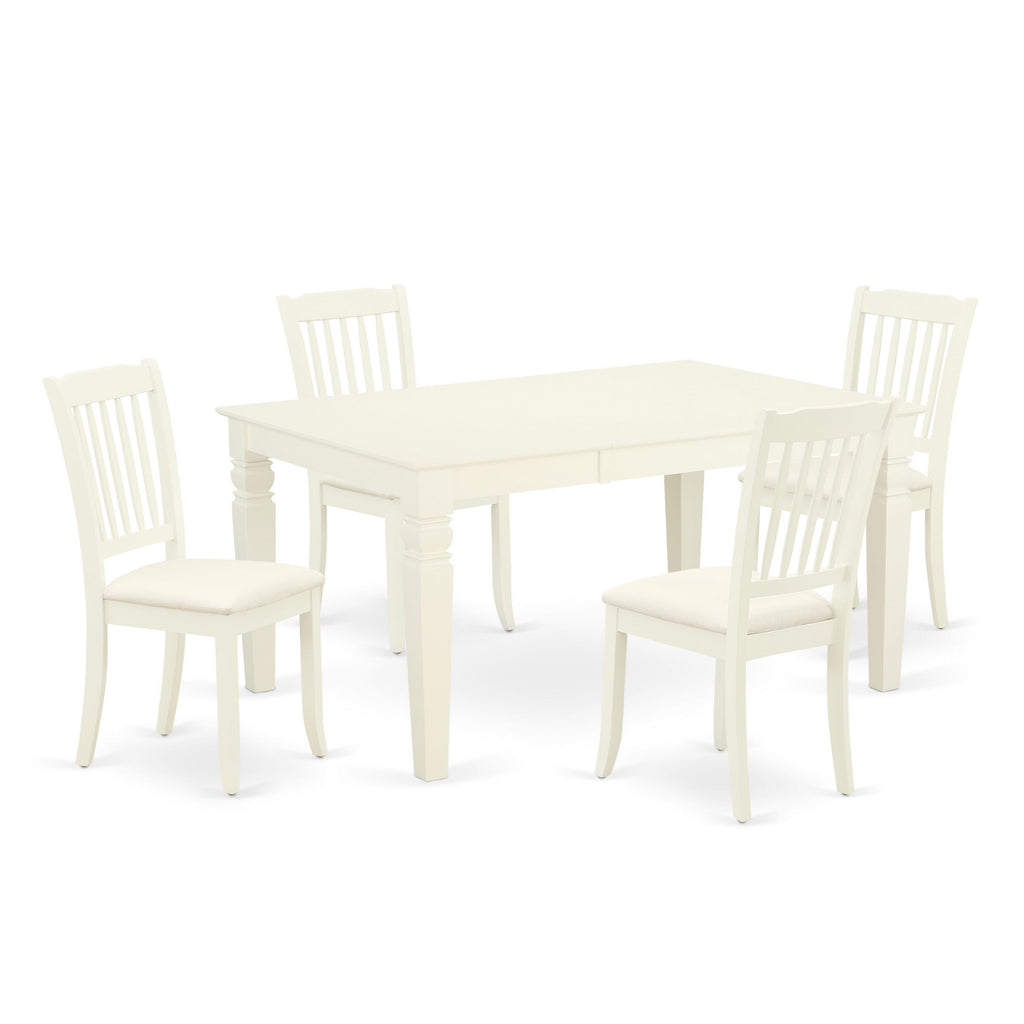 WEDA5-XQC-J Modern Dining Ensemble with Expanding Table & 4 Upholstered Chairs, 42x60 Linen Finish