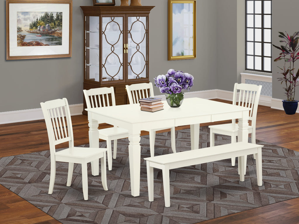 WEDA6S-F3O-8 6-Piece Dining Ensemble with Rectangular Table, Butterfly Leaf, Chairs & Bench, Linen White