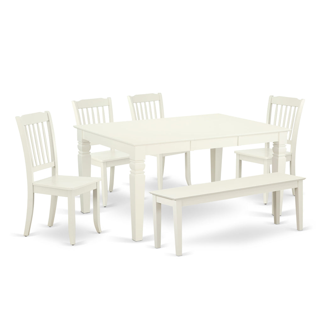 WEDA6S-F3O-8 6-Piece Dining Ensemble with Rectangular Table, Butterfly Leaf, Chairs & Bench, Linen White