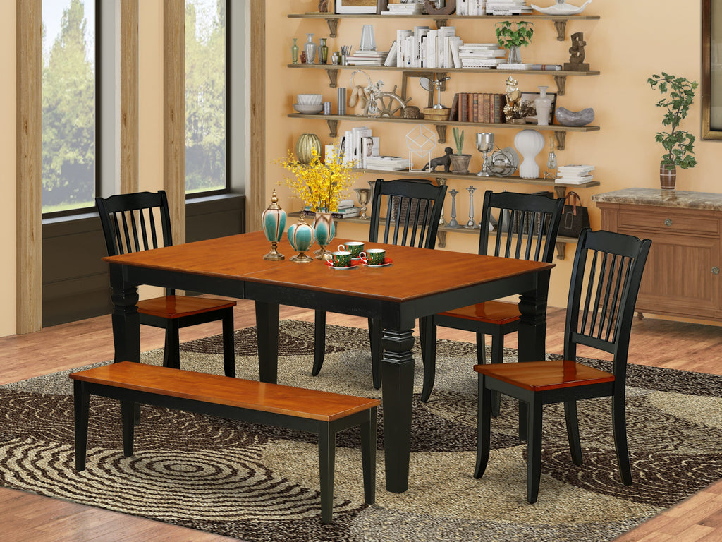 WEDA67-9OV-T 6-Piece Dining Ensemble Featuring Butterfly Leaf Table, 4 Chairs, Bench, Black & Cherry