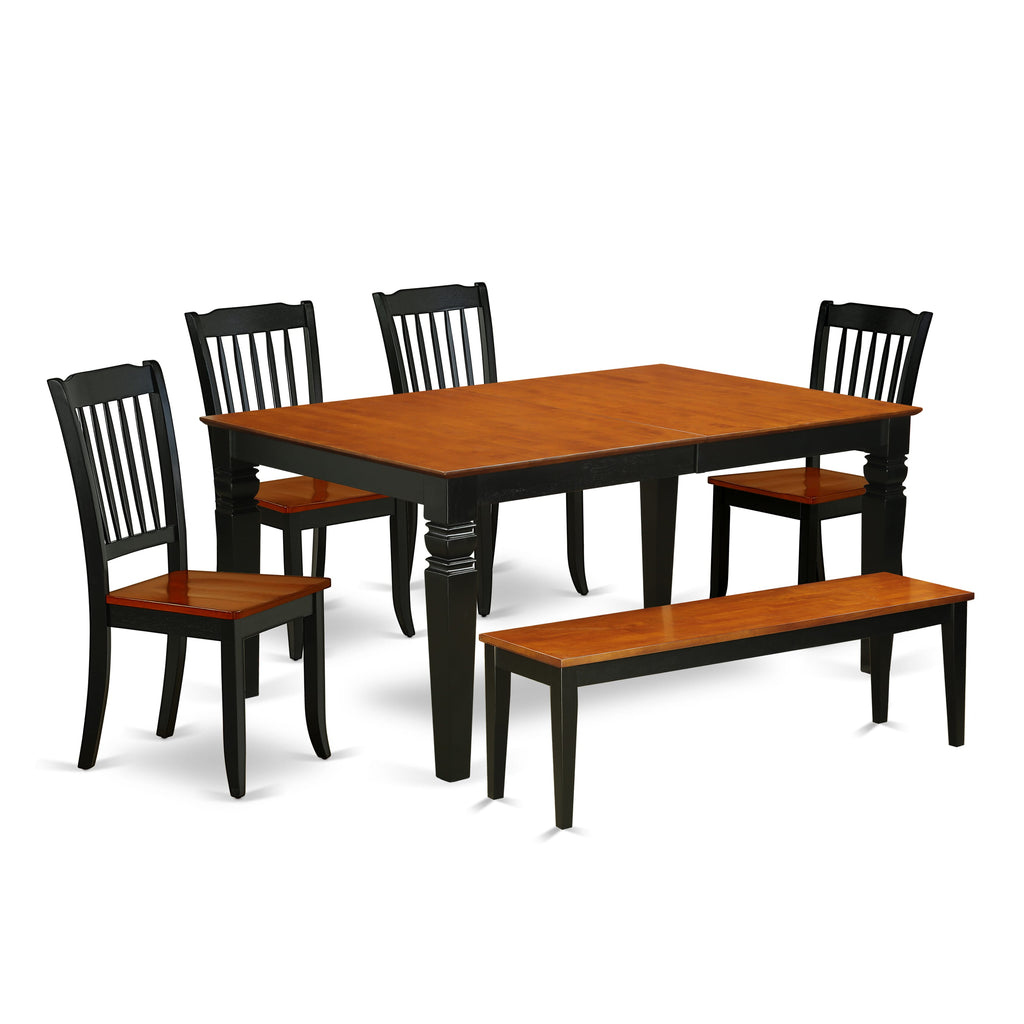WEDA67-9OV-T 6-Piece Dining Ensemble Featuring Butterfly Leaf Table, 4 Chairs, Bench, Black & Cherry