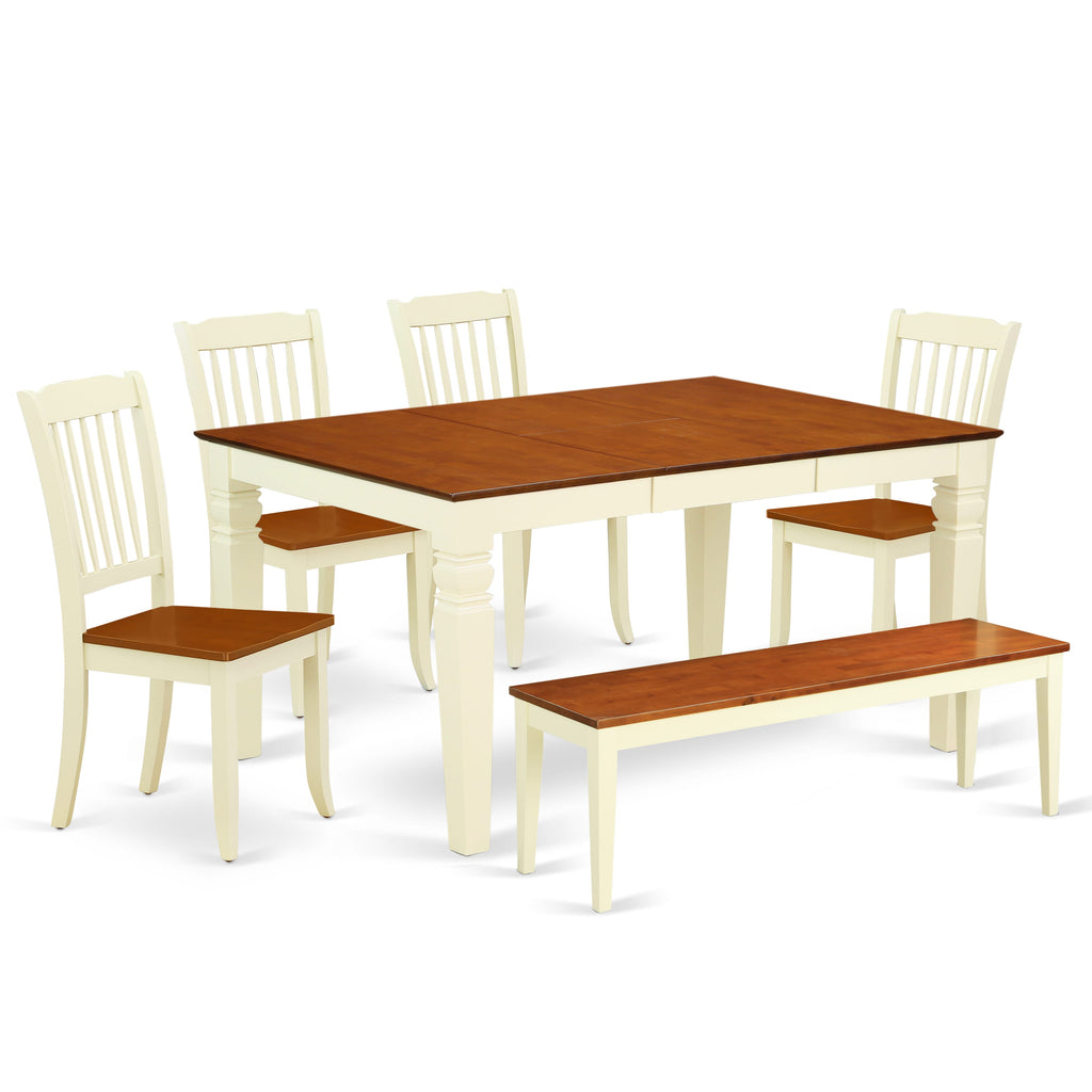 WEDA6Y-BVT-D Deluxe 6-PC Dining Ensemble Rectangle Table, Butterfly Leaf, Chairs & Bench, Buttermilk & Cherry