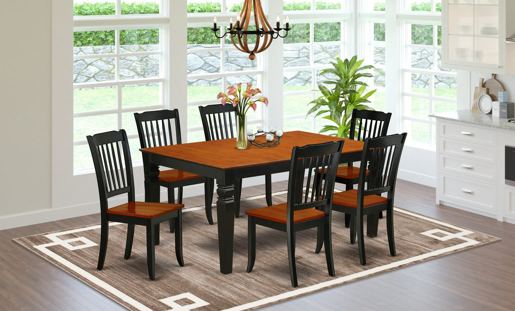 WEDA7-CL0-D 7-Piece Dining Ensemble with Extendable Table & Six Chairs, Black & Cherry Finish, 42x60 Inch