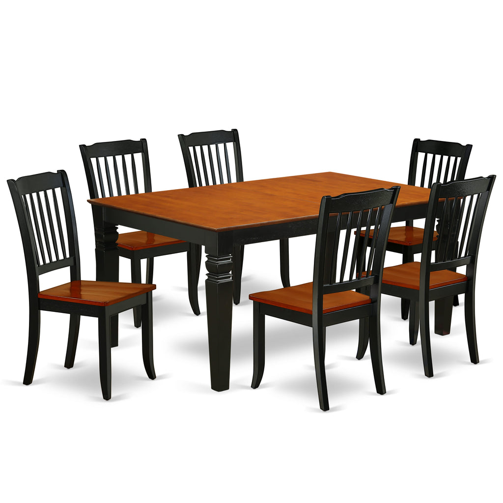WEDA7-CL0-D 7-Piece Dining Ensemble with Extendable Table & Six Chairs, Black & Cherry Finish, 42x60 Inch