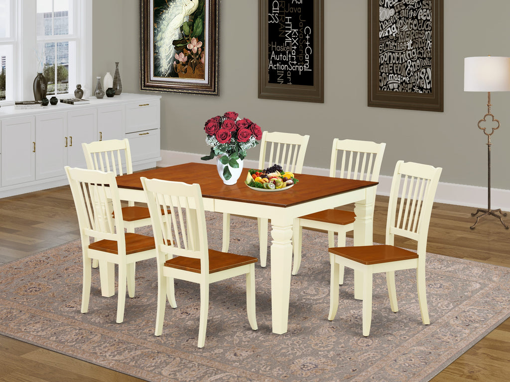 WEDA7-0T8-O Elegant 7-Piece Dining Set with Rectangular Table & Butterfly Leaf, 6 Chairs, Buttermilk Cherry