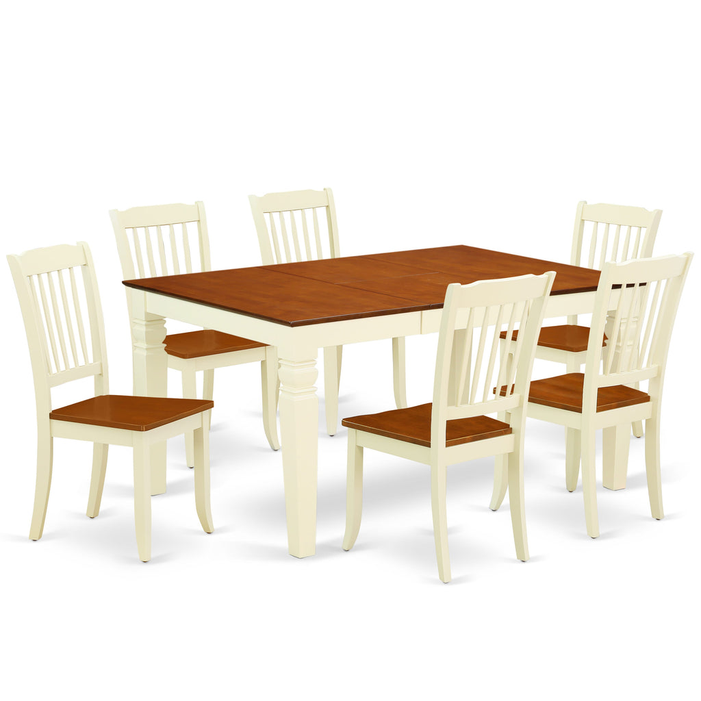 WEDA7-0T8-O Elegant 7-Piece Dining Set with Rectangular Table & Butterfly Leaf, 6 Chairs, Buttermilk Cherry