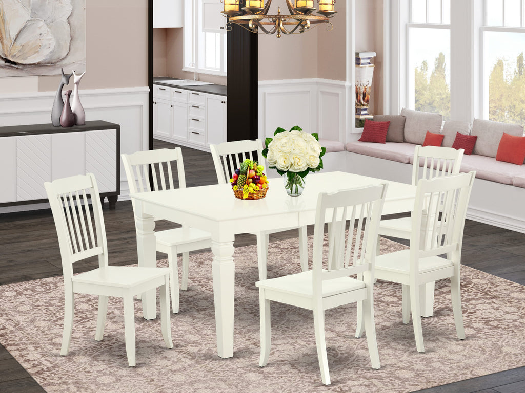 WEDA7-HZ5-I Elegant 7-Piece Dining Ensemble Featuring Extendable Table and 6 Stylish Seats, 42x60 Linen White Finish
