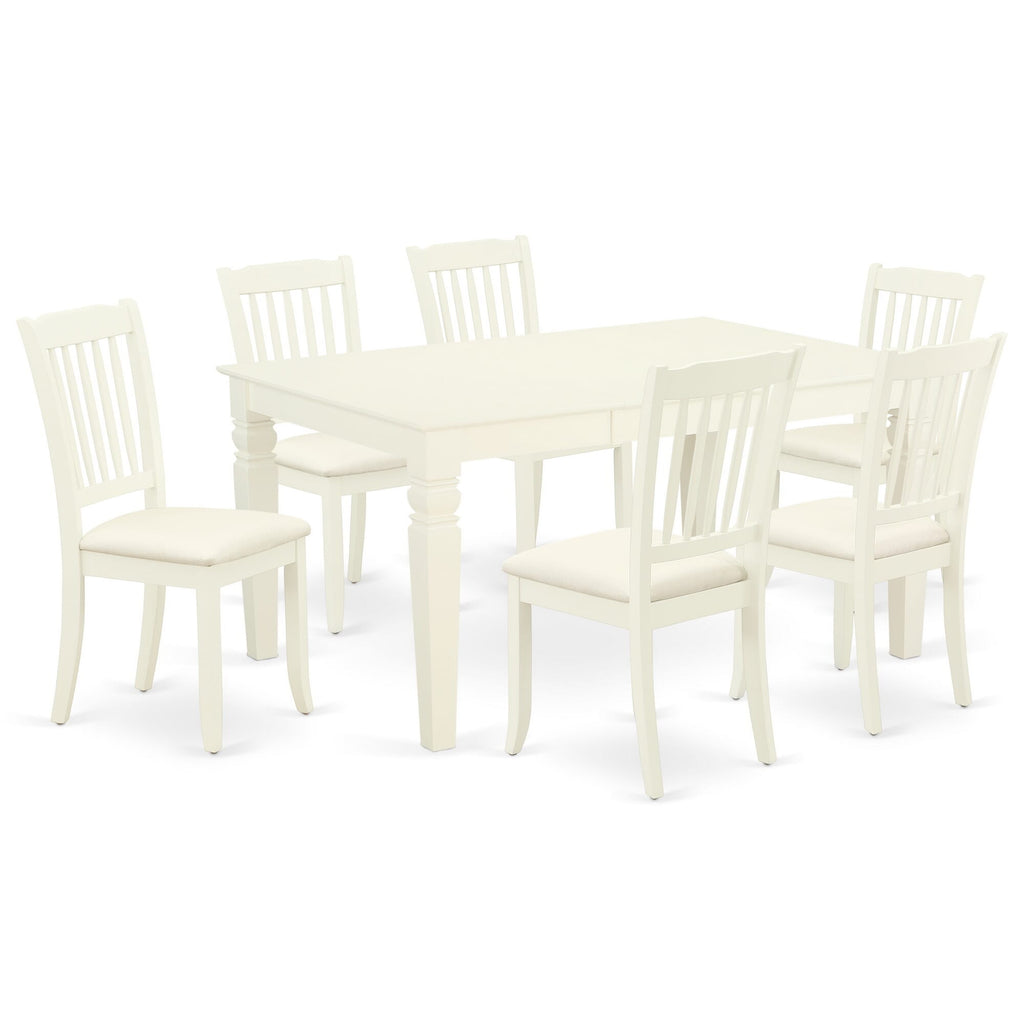 Elegant WEDA7-LWV-4 Dining Set 7-Piece Ensemble with Expandable Table and Linen Chairs in White