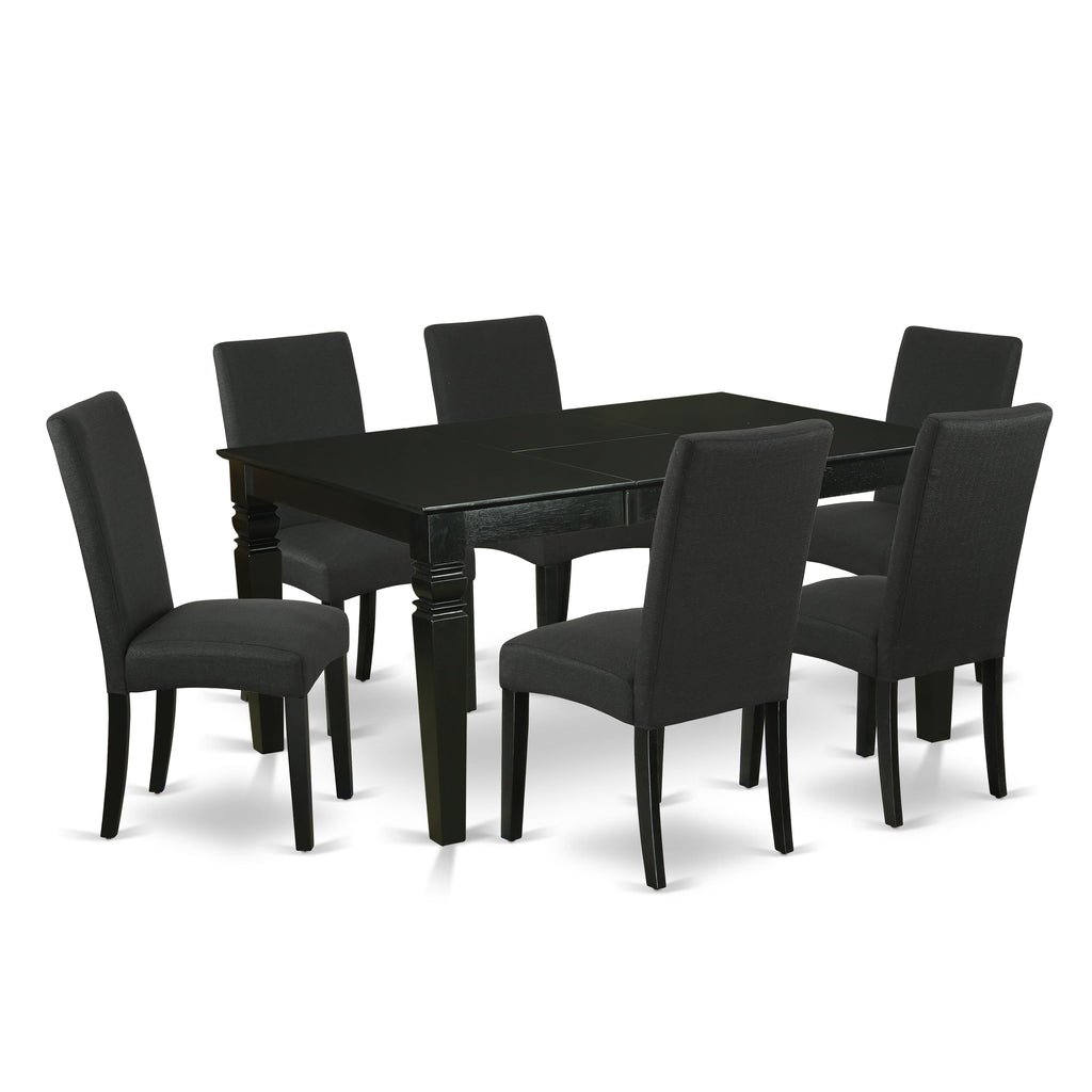 WEDR7-TLJ-GD 7-Piece Dining Ensemble with Rectangular Butterfly Leaf Table and Six Black Upholstered Chairs