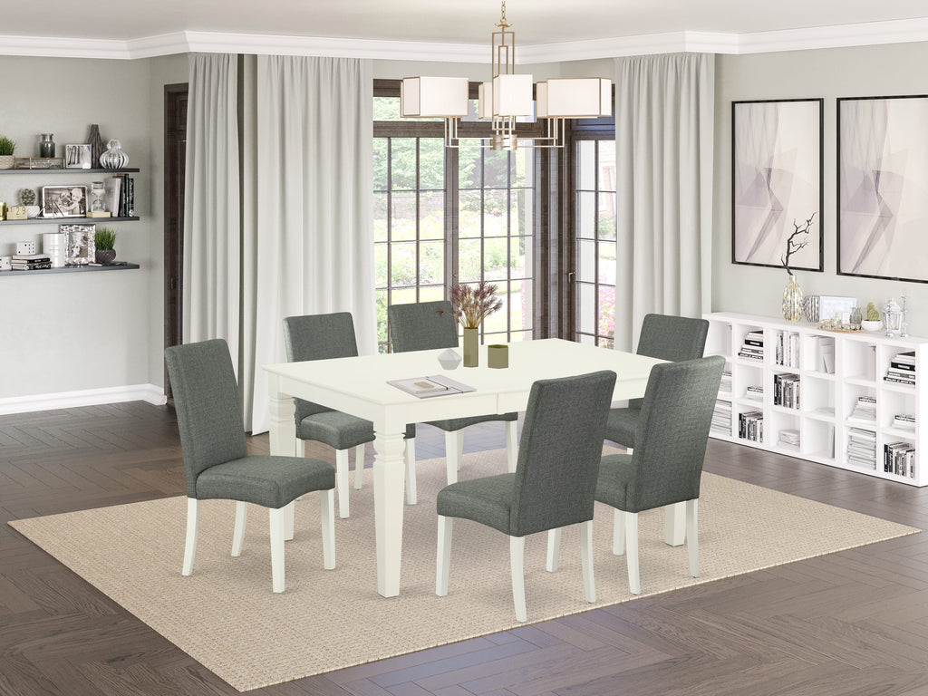 WEDR7-83L-FW 7 Pc Dining Set with Extension Table & 6 Gray Linen Chairs, 42x60 Inch, White Finish