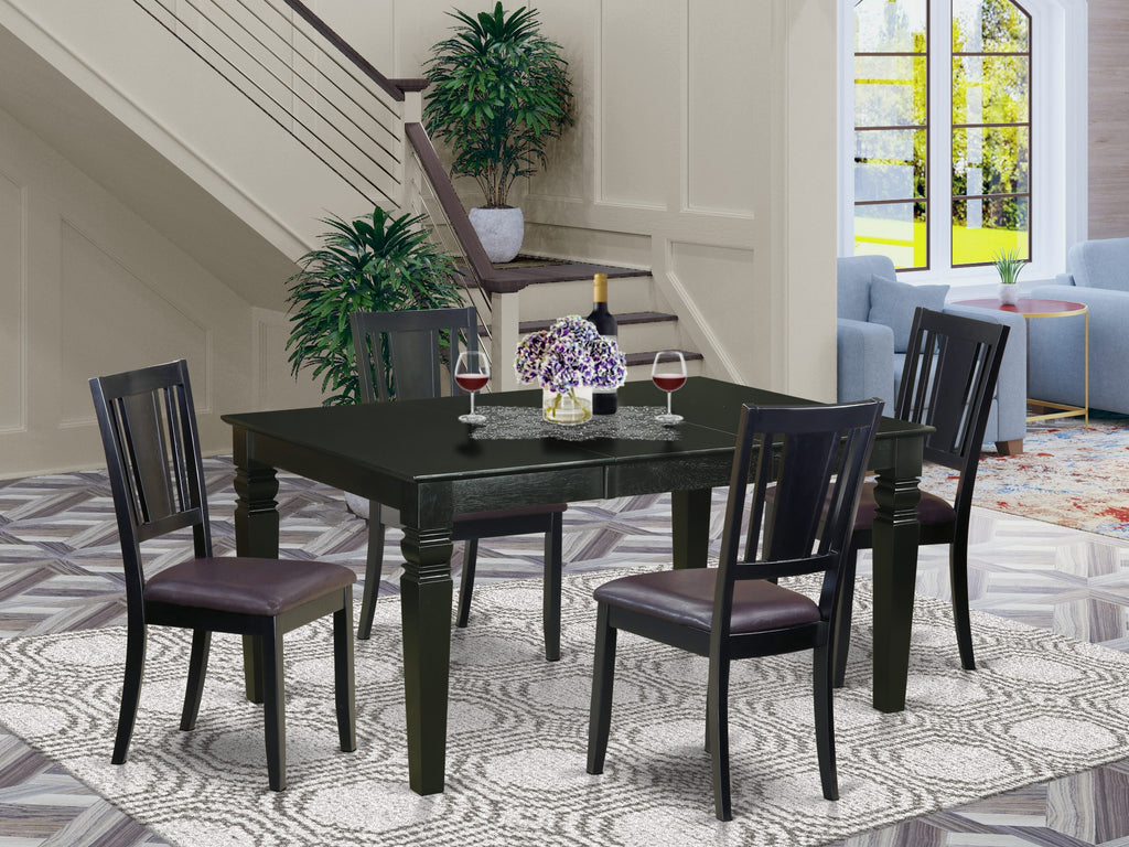 WEDU5-PDA-3F 5-Piece Dining Ensemble with Rectangle Extension Table and 4 Faux Leather Chairs, 42x60