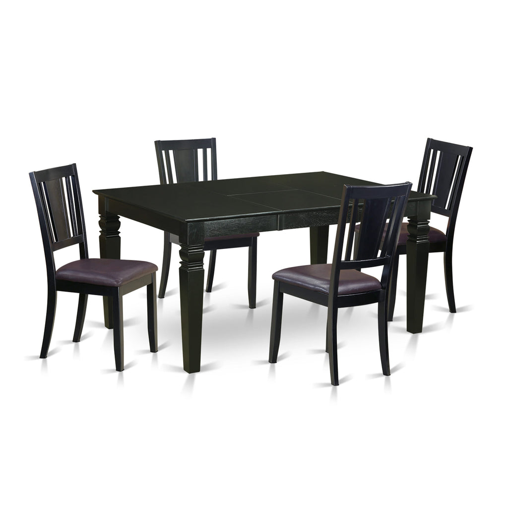 WEDU5-PDA-3F 5-Piece Dining Ensemble with Rectangle Extension Table and 4 Faux Leather Chairs, 42x60