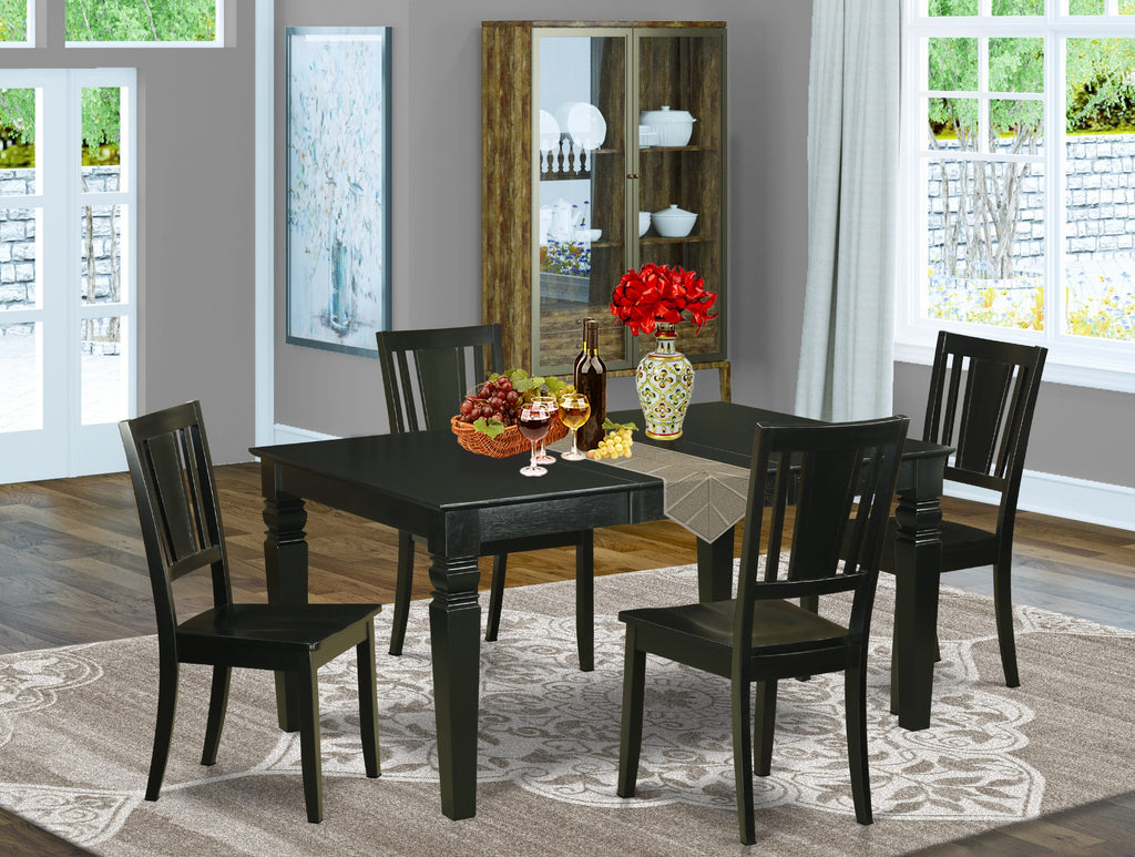 WEDU5-FNX-D 5-Piece Table Set with Butterfly Extension and 4 Chairs; 42x60 Inch Dining Room Ensemble in Ebony