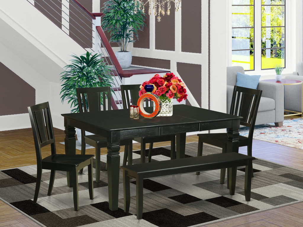 Dining Set WEDU68-U0M-P 6-Piece Table with Leaf, 4 Chairs + Bench, Black, 42x60