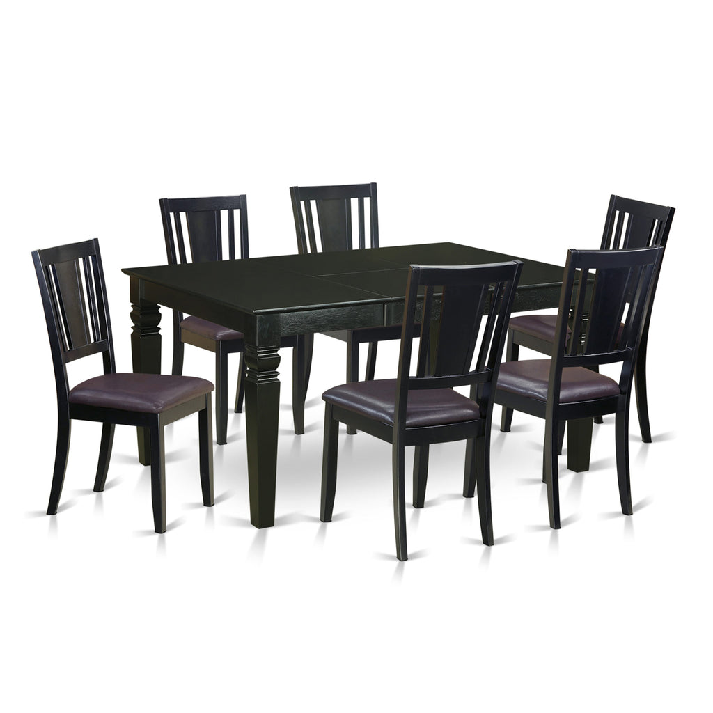 WEDU7-HCF-83 Elegant 7-Piece Dining Ensemble with Rectangular Expandable Table & 6 Leatherette Chairs, Black