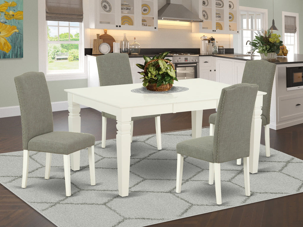 WEEN5-9TF-L4 Elegant 5-Piece Dining Ensemble with Expandable Table & 4 Shitake Fabric Chairs, White