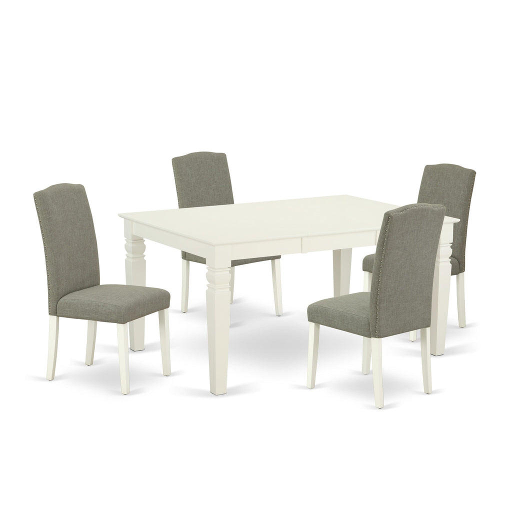 WEEN5-9TF-L4 Elegant 5-Piece Dining Ensemble with Expandable Table & 4 Shitake Fabric Chairs, White